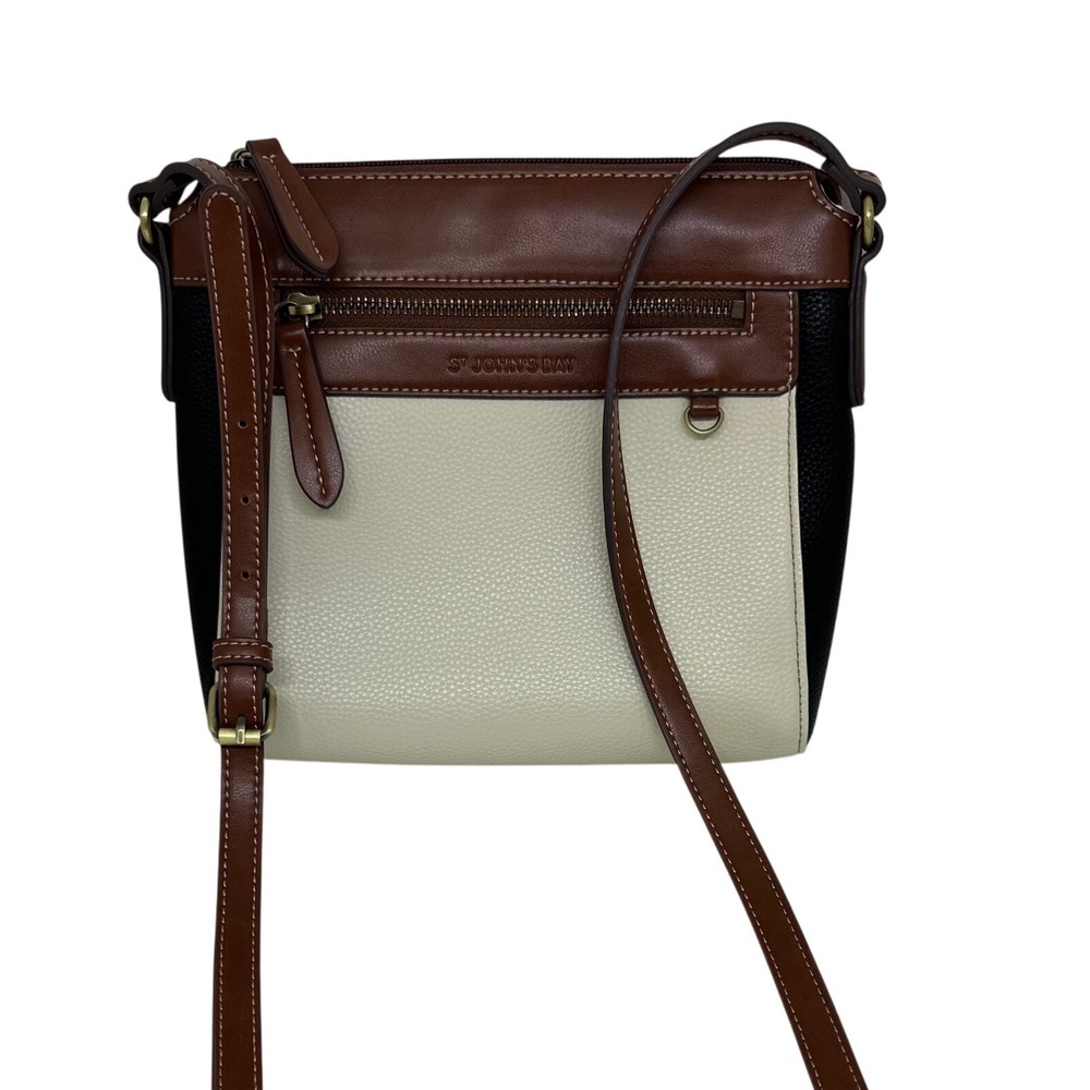 St John's Bay Crossbody Bag‎ Brown Cream Black Colorblock Faux Leather Purse